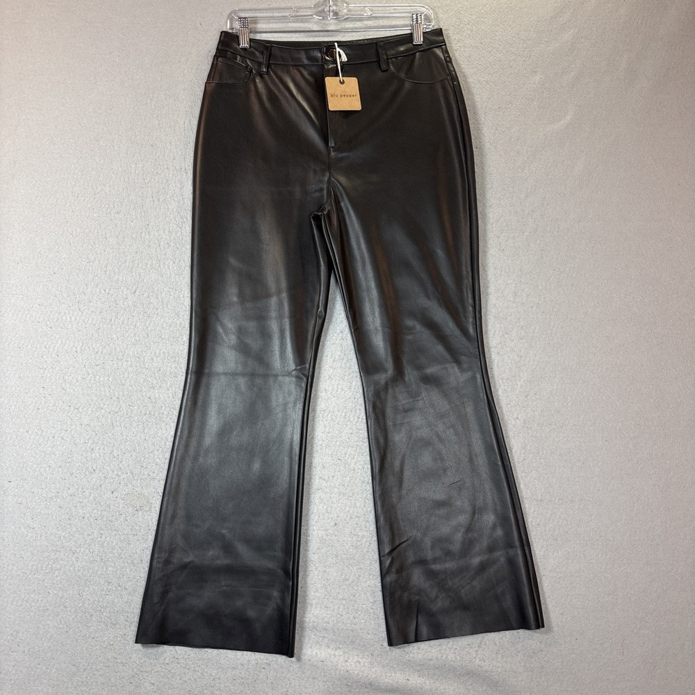 Blu Pepper Women's High Waisted Faux Leatherβ Pants Straight Leg Black Large NWT